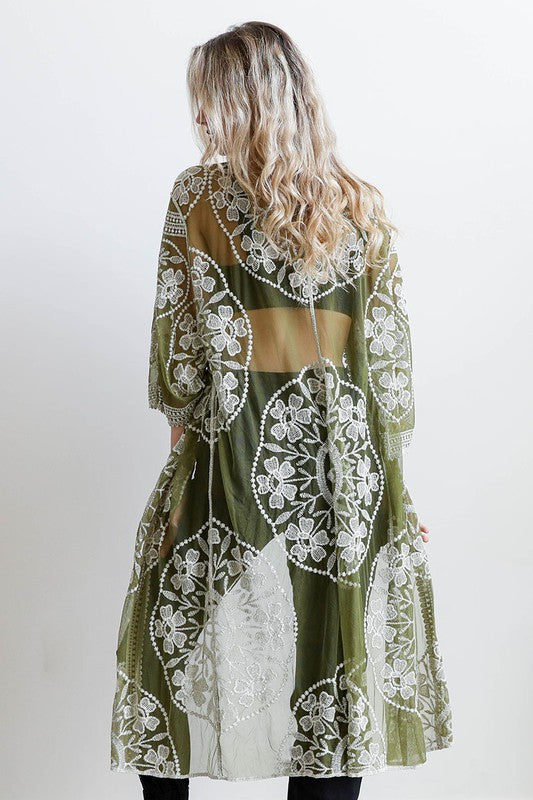 Contrast Mesh Cotton Lace Kimono | ONLINE EXCLUSIVE