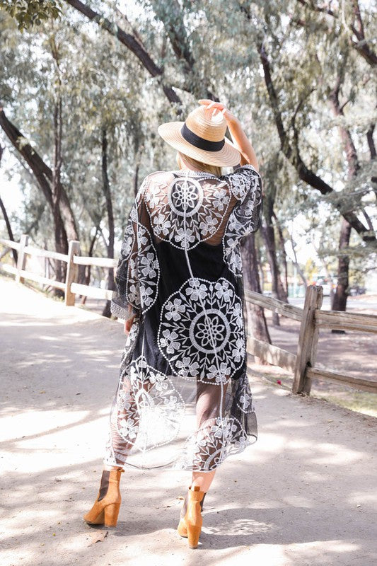 Contrast Mesh Cotton Lace Kimono | ONLINE EXCLUSIVE