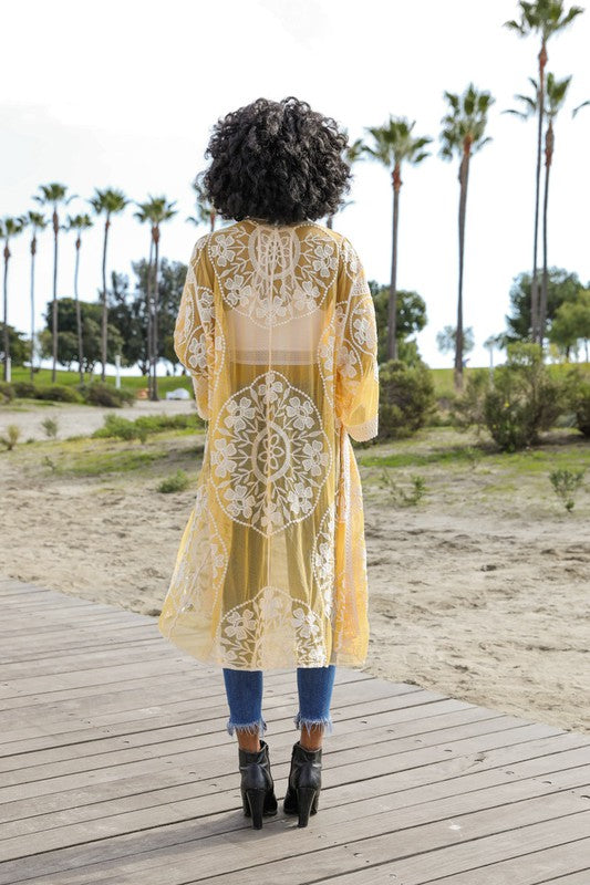 Contrast Mesh Cotton Lace Kimono | ONLINE EXCLUSIVE