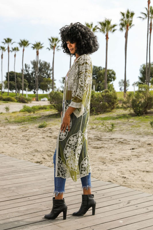 Contrast Mesh Cotton Lace Kimono | ONLINE EXCLUSIVE