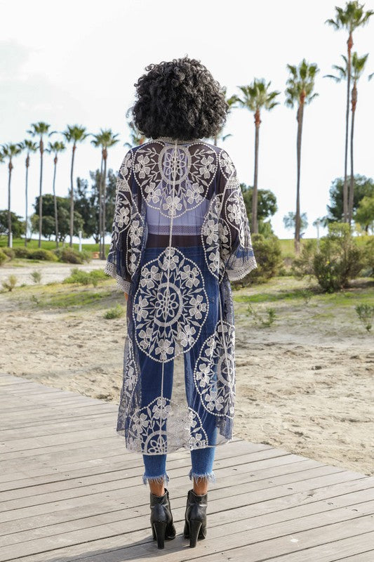 Contrast Mesh Cotton Lace Kimono | ONLINE EXCLUSIVE