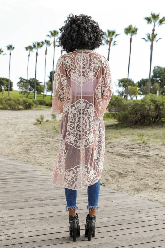 Contrast Mesh Cotton Lace Kimono | ONLINE EXCLUSIVE