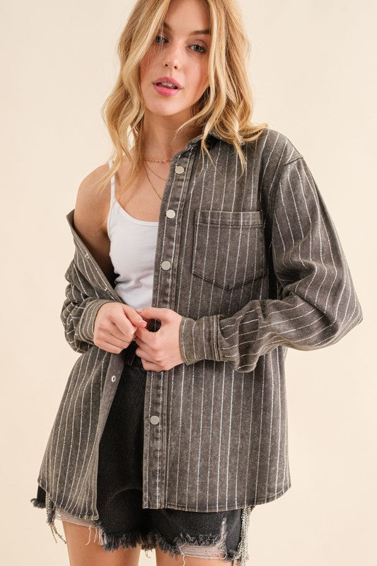 Sparkle Stone Stripe Denim Jacket | ONLINE EXCLUSIVE