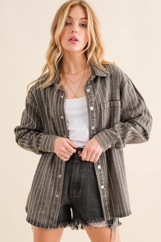 Sparkle Stone Stripe Denim Jacket | ONLINE EXCLUSIVE