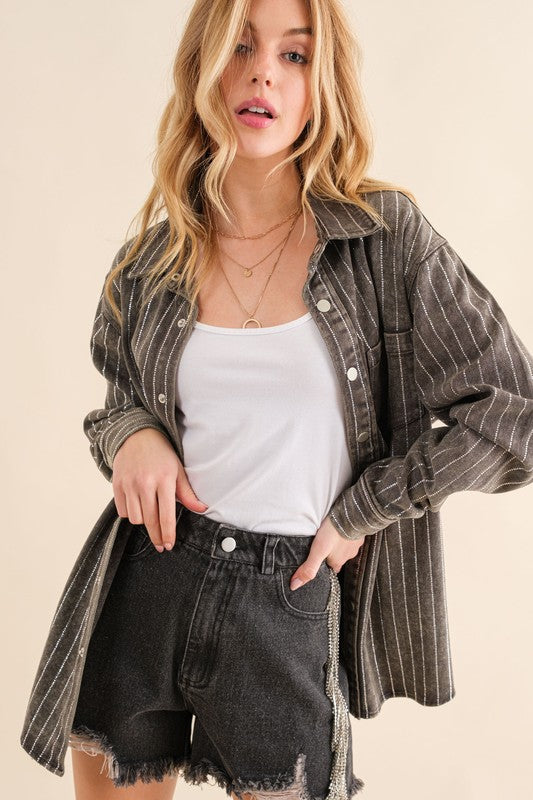 Sparkle Stone Stripe Denim Jacket | ONLINE EXCLUSIVE