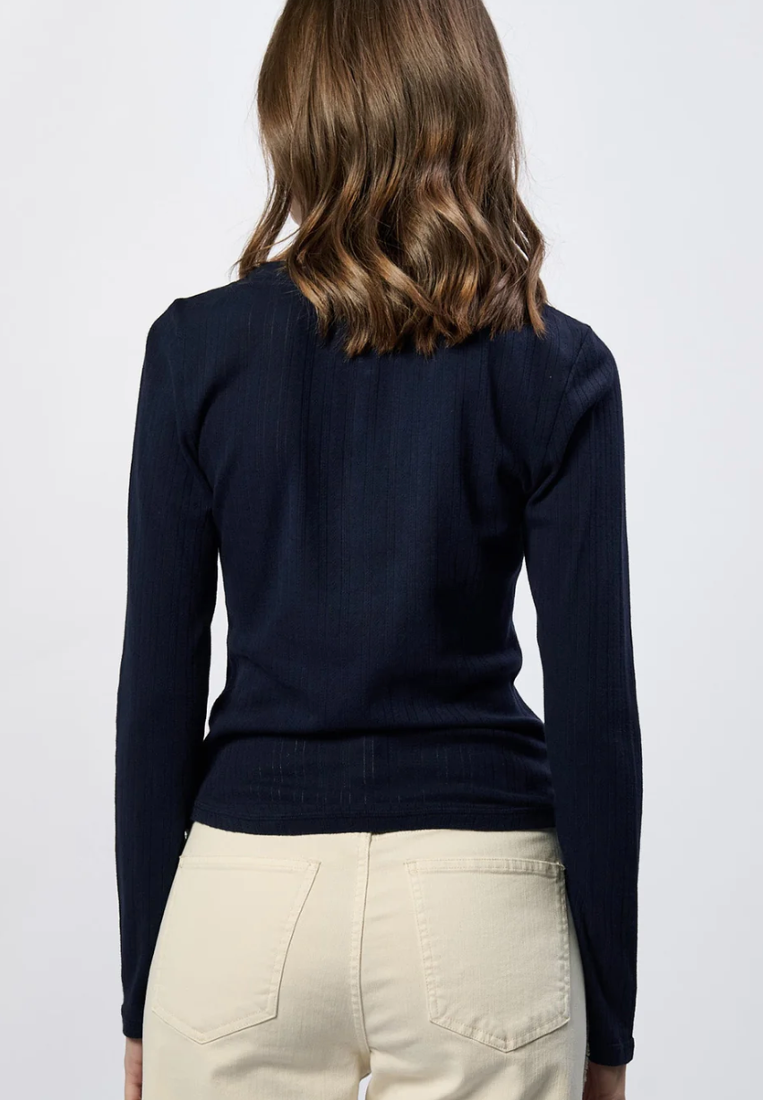 Cortado Long Sleeve Fitted Henley Top - Navy