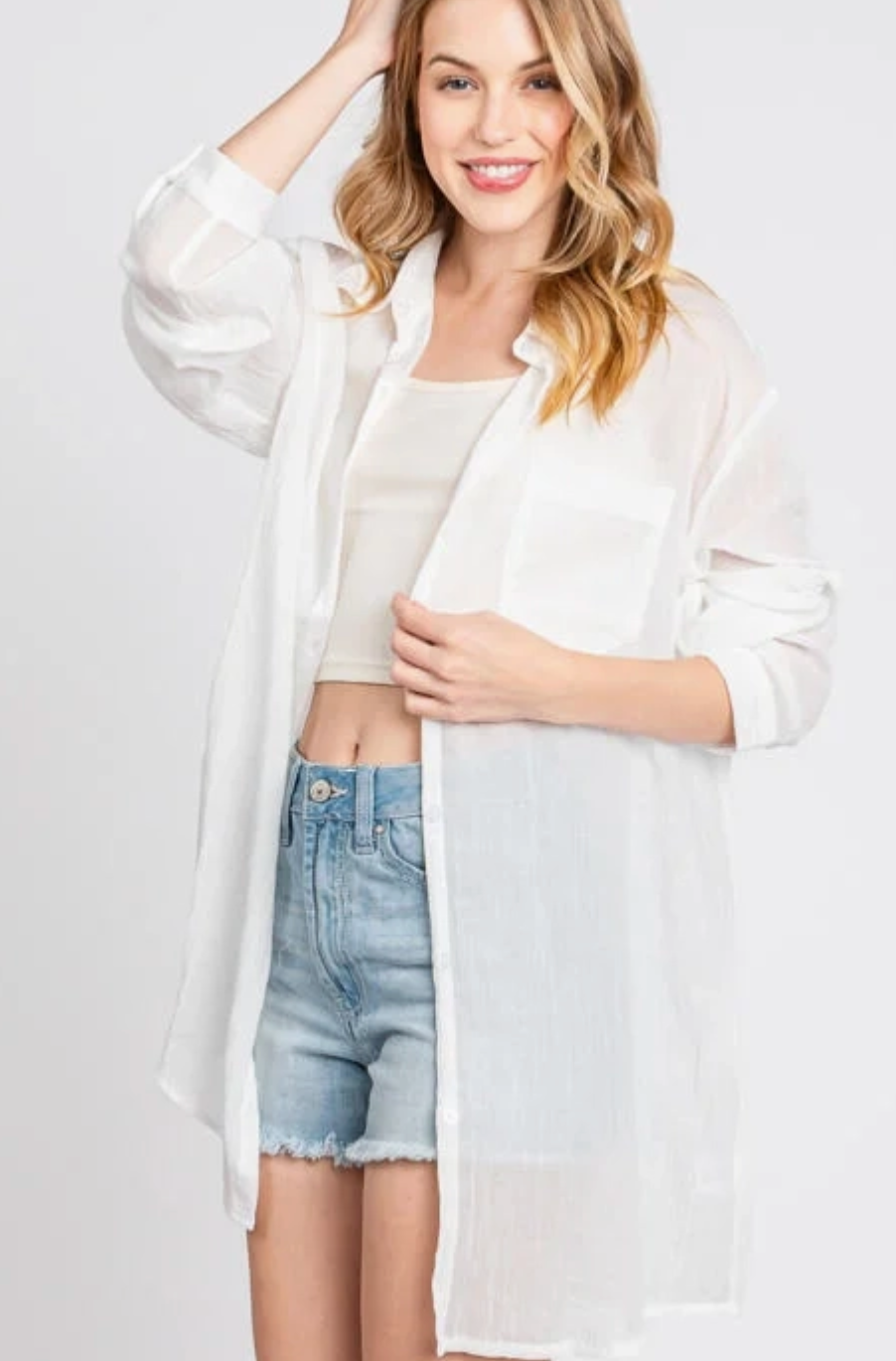 Rebecca Oversized Sheer Button Down