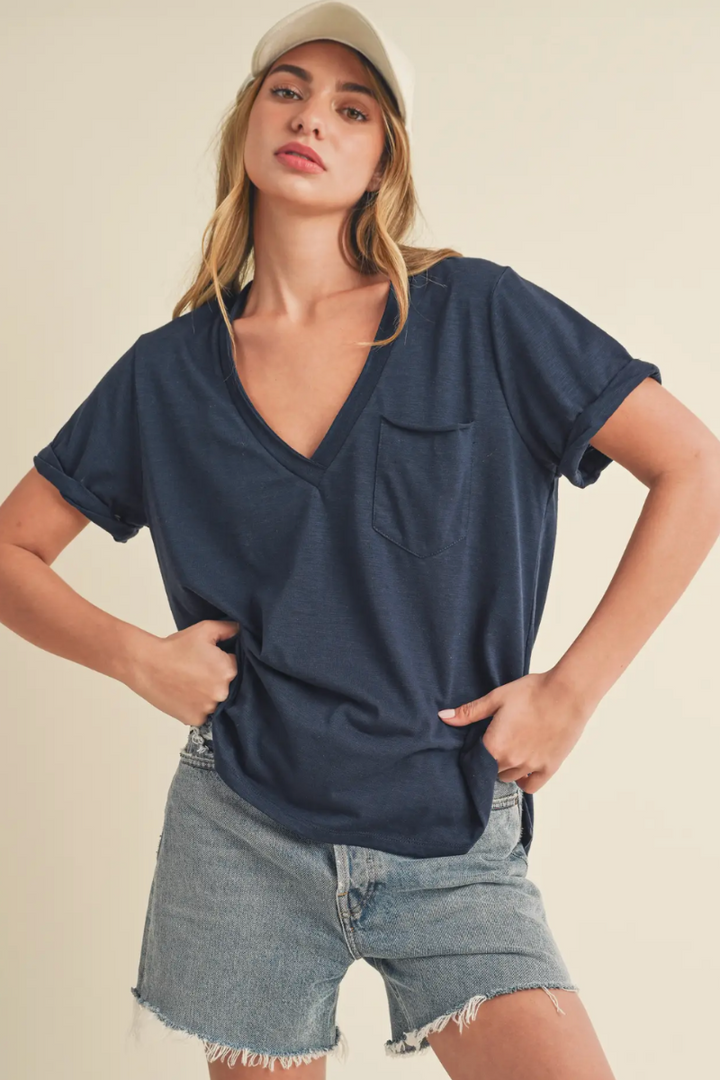 Valerie Pocket Tee - Navy