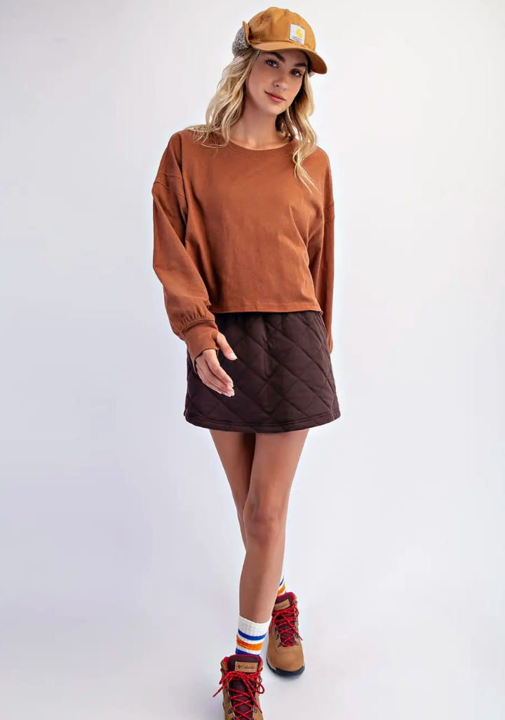 Cotton Slub Open Back Long Sleeve Top