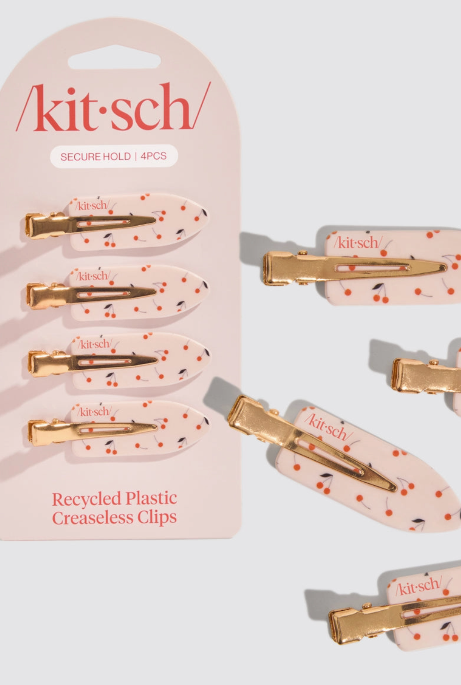Kitsch Recycled Plastic Creaseless Clips 4pc Set- Cherry Print