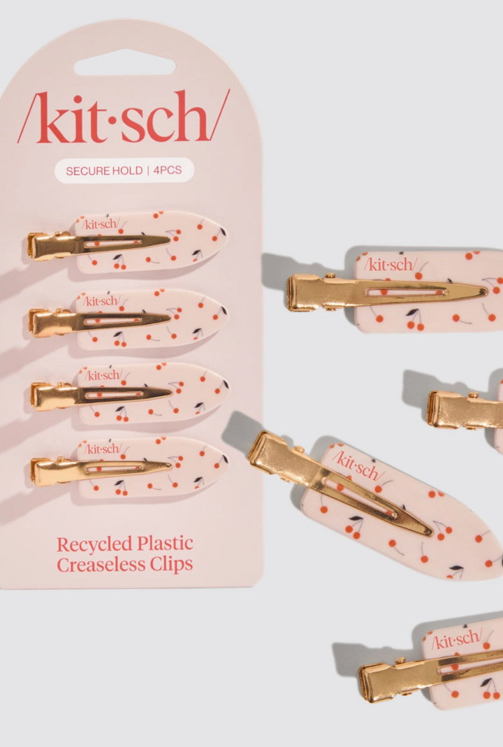Kitsch Recycled Plastic Creaseless Clips 4pc Set- Cherry Print