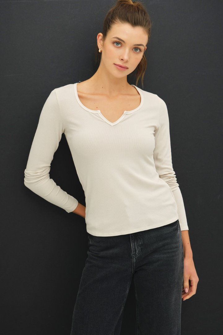 Sylvie Ribbed Long Sleeve - Stone