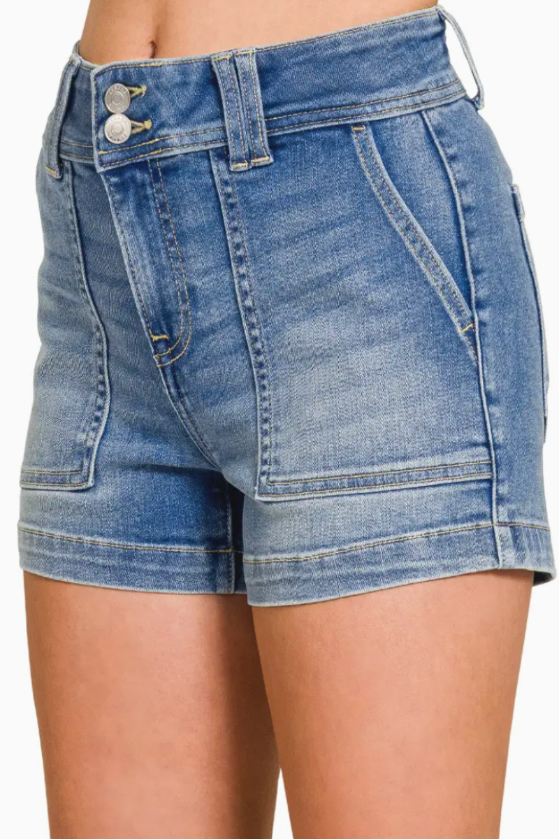 high rise denim shorts
