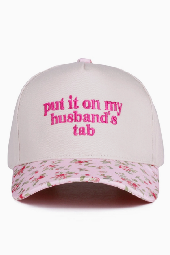 Cap with floral brim and text &