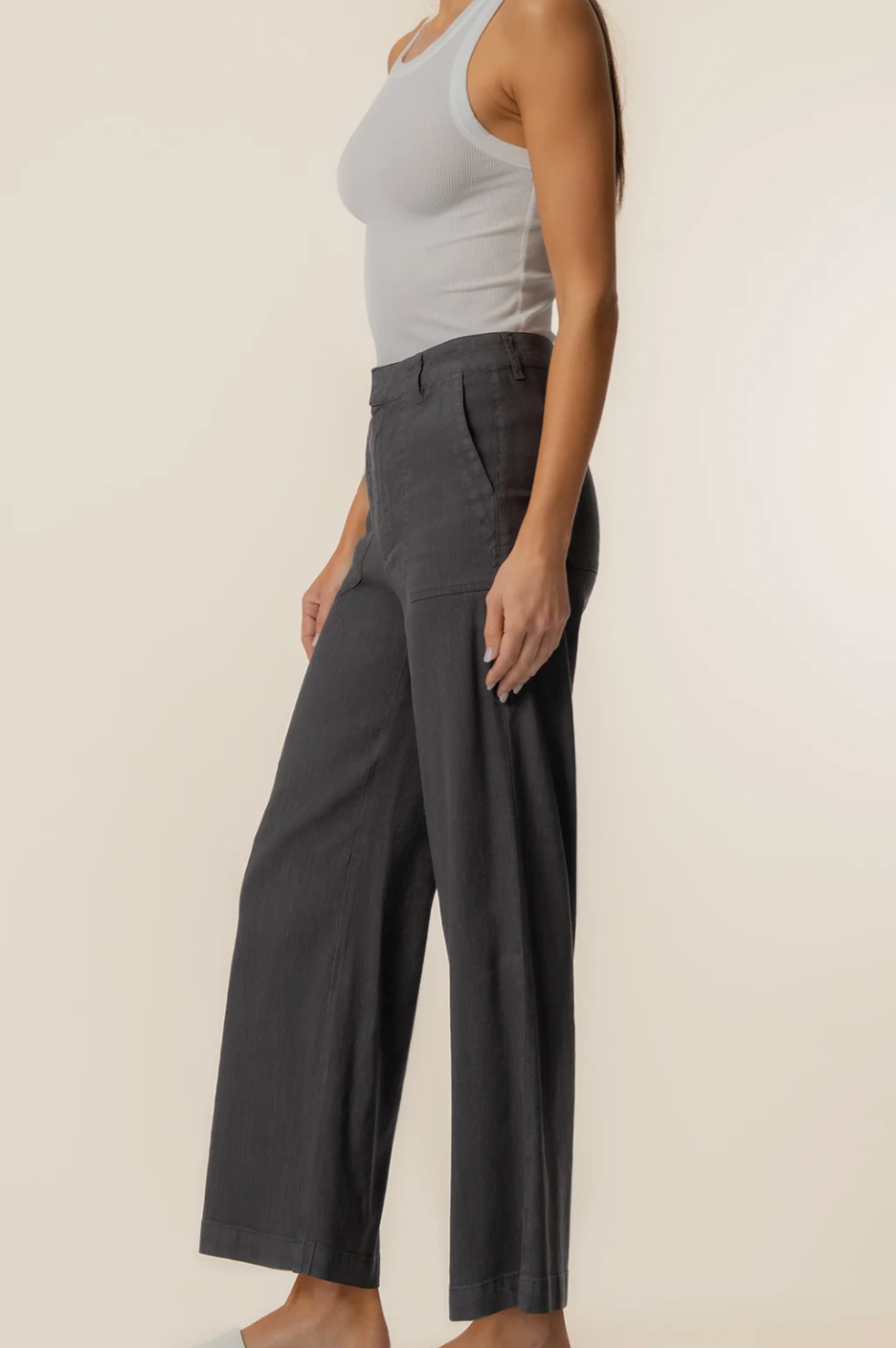 Topaz Linen Wide Leg - Charcoal