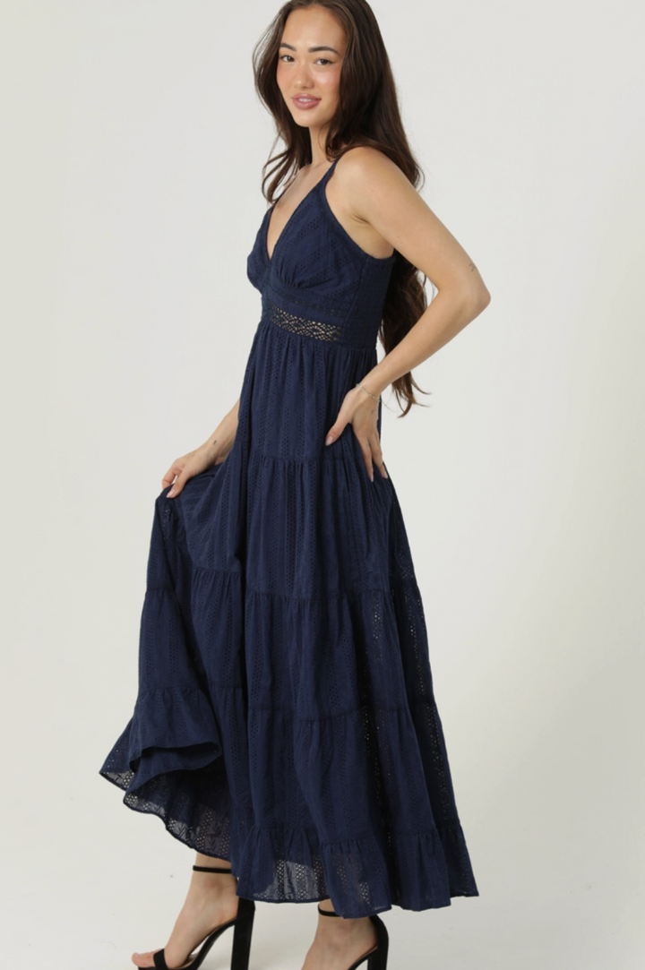 Rebecca Navy Eyelet Midi Dress