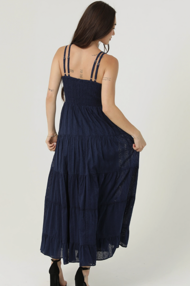 Rebecca Navy Eyelet Midi Dress