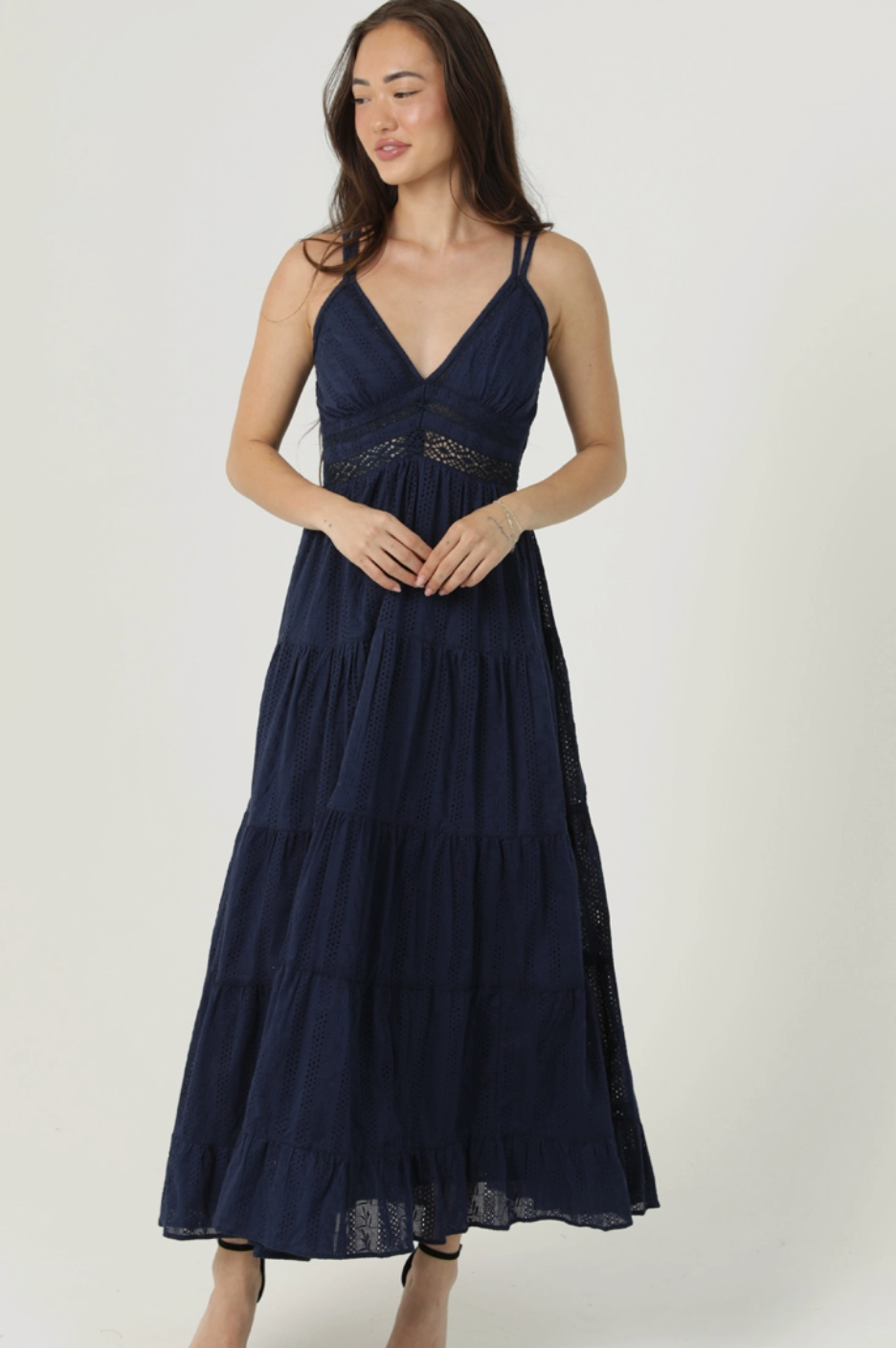Rebecca Navy Eyelet Midi Dress