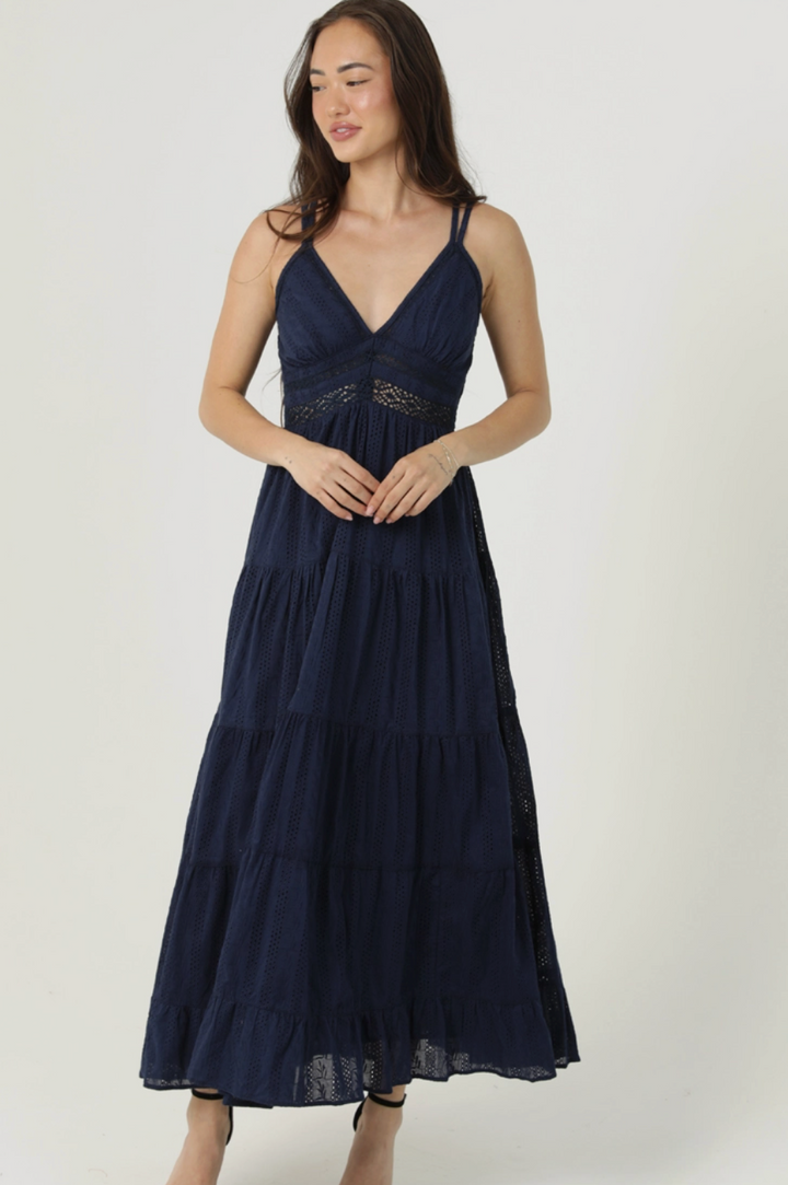 Rebecca Navy Eyelet Midi Dress