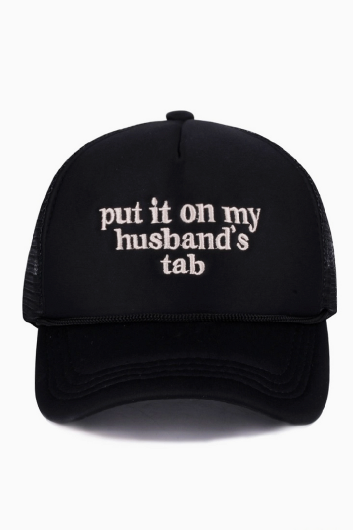 Black cap with white text &