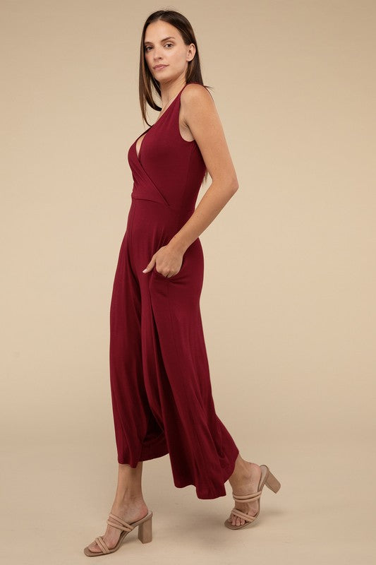 Surplice Neckline Sleeveless Jumpsuit | ONLINE EXCLUSIVE